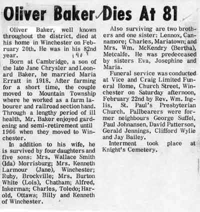 Oliver Baker obituary