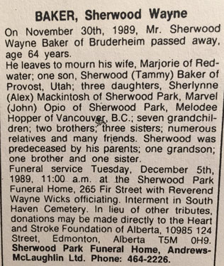 Sherwood baker obituary