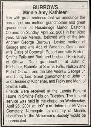 Minnie Obituary