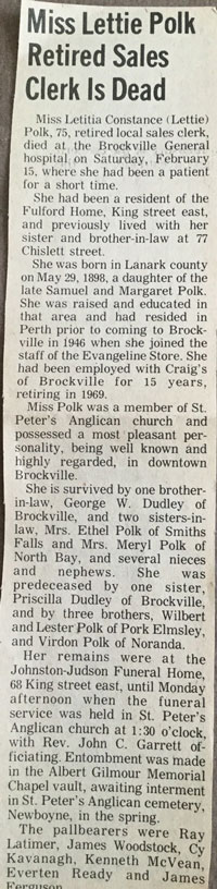Letitia Polk obituary