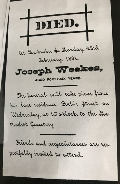 Joseph death announcement 1891