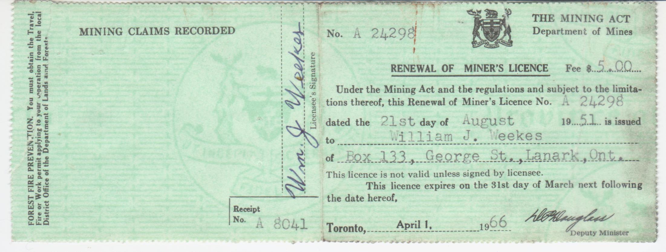 Norman's miner's license